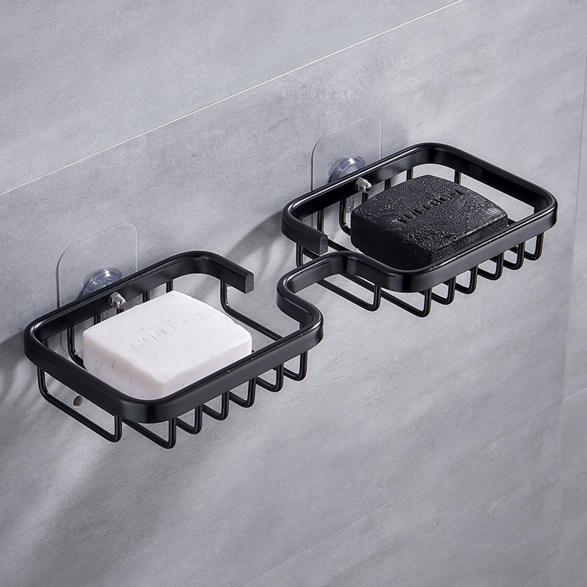 Soap dish - 2 pieces - Soap dish - Shower - Bathroom - Black - Self-adhesive - Space aluminum - Image 1