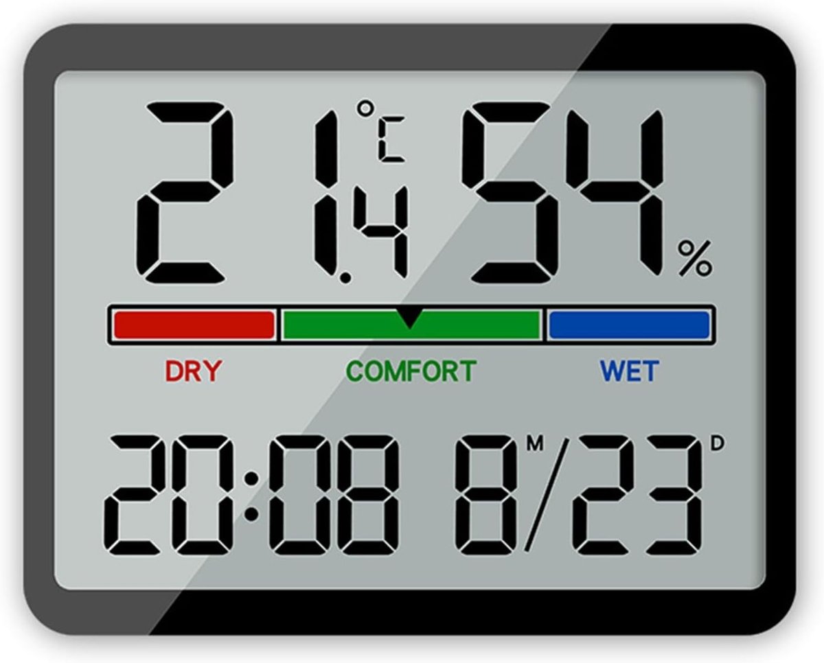 Wekker - Digital Alarm Clock - Weather Station - Room Thermometer - Digital Bathroom Clock - Shower Timer - Kitchen Thermometer - Gym - Bedroom - Kitchen - Office - Christmas Gifts - Black - Image 1