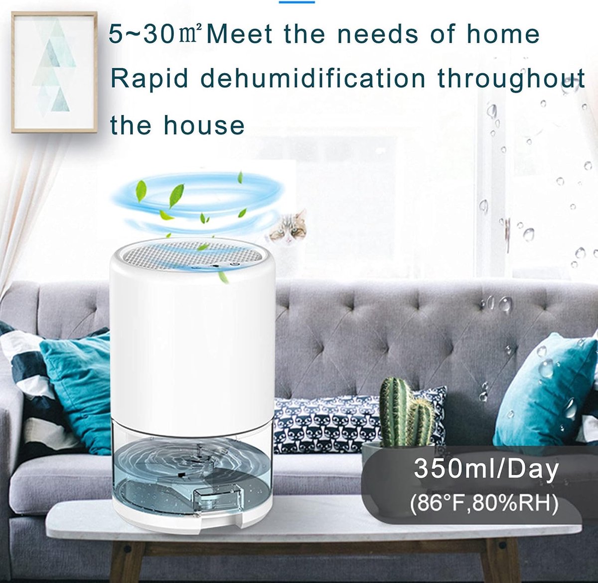 Dehumidifier - Air Dehumidifier - Small Dehumidifier - Smart Sleep Mode - Portable - Ultra Quiet - 3 L/h Dehumidifier - With 1 L Water Tank - Black - Image 5