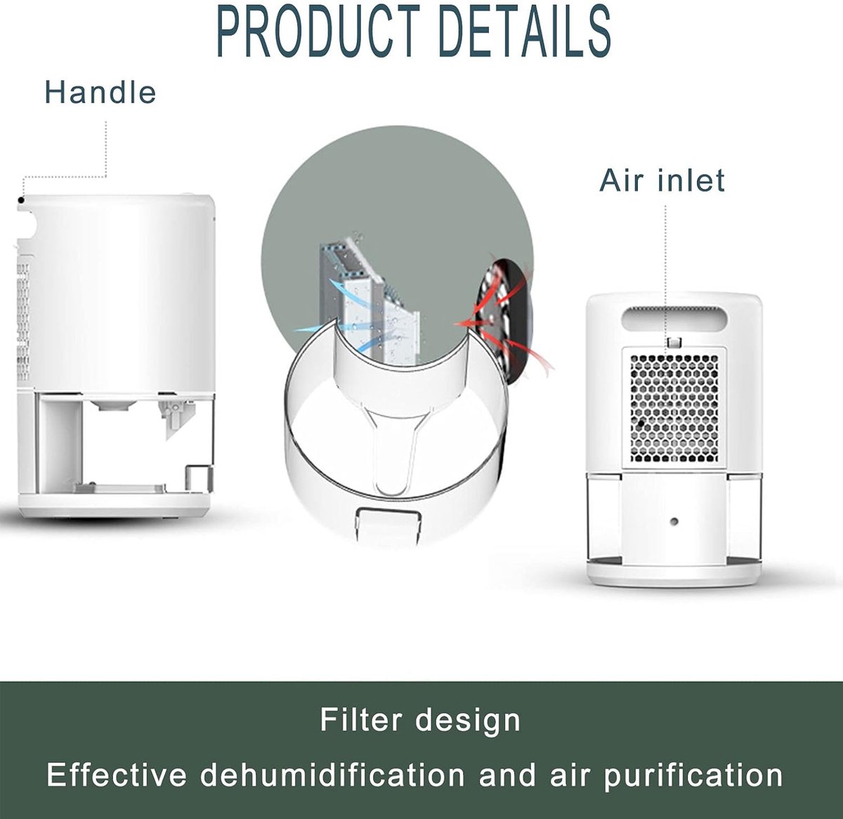 Dehumidifier - Air Dehumidifier - Small Dehumidifier - Smart Sleep Mode - Portable - Ultra Quiet - 3 L/h Dehumidifier - With 1 L Water Tank - Black - Image 6