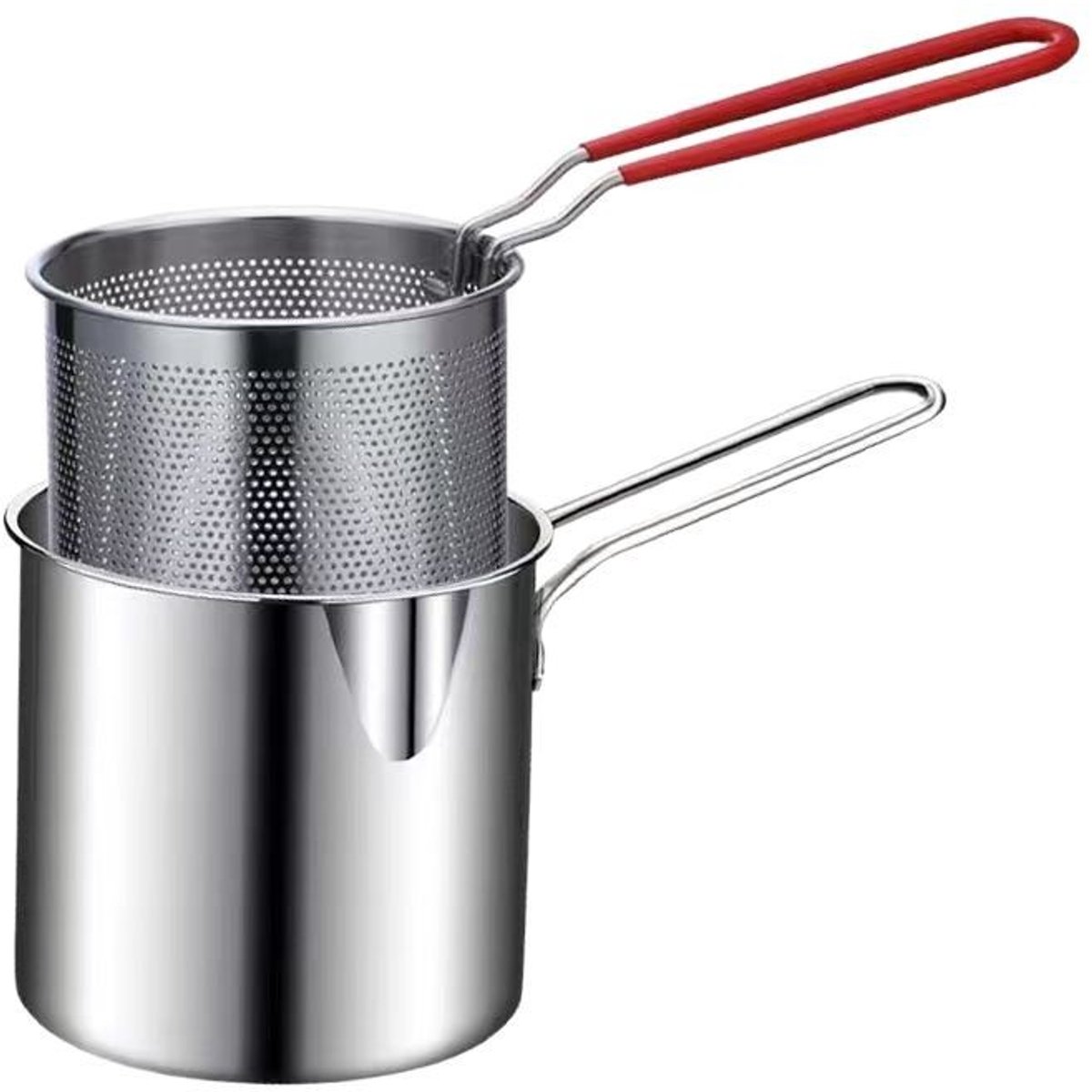 Frying pan - Frying pans - Frying pan set - Stainless steel frying pan with strainer - Portable stainless steel frying pan - Mini shrimp fryer - Small frying basket - Suitable for home cooking - Image 1