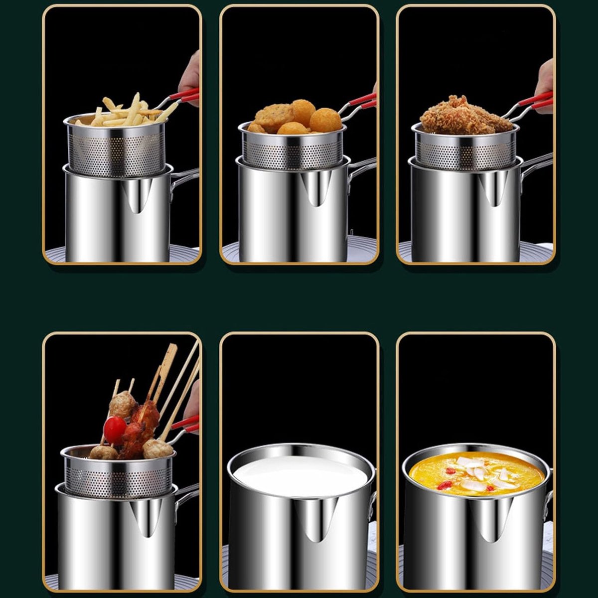 Frying pan - Frying pans - Frying pan set - Stainless steel frying pan with strainer - Portable stainless steel frying pan - Mini shrimp fryer - Small frying basket - Suitable for home cooking - Image 5