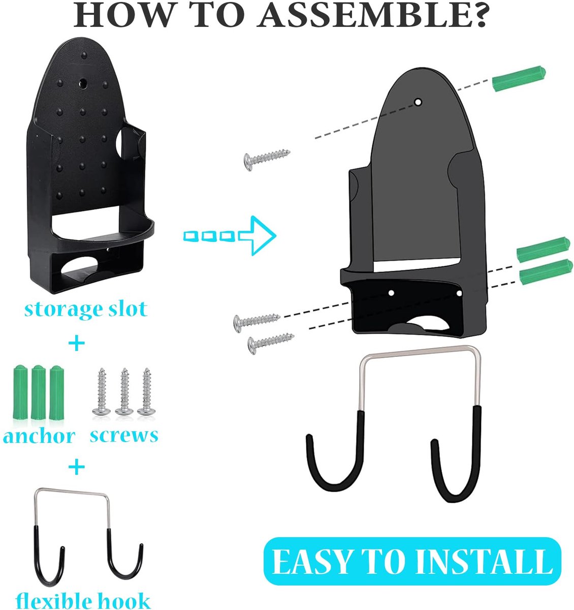 Ironing board and iron holder - Wall-mounted iron - Suspension system for your ironing board AND iron - Simple ironing board holder - 308*148*106mm - Black - Image 1
