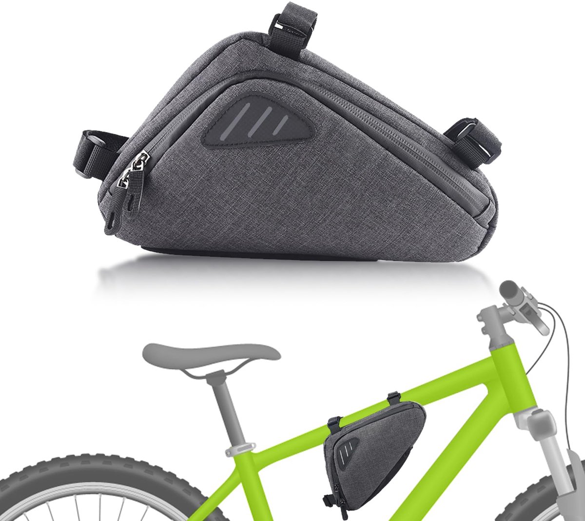 Bicycle pannier - Bicycle frame bag - Waterproof bicycle bag - Triangular bicycle frame bag - Mountain bike and road bike accessories, large capacity - Grijs - Image 1
