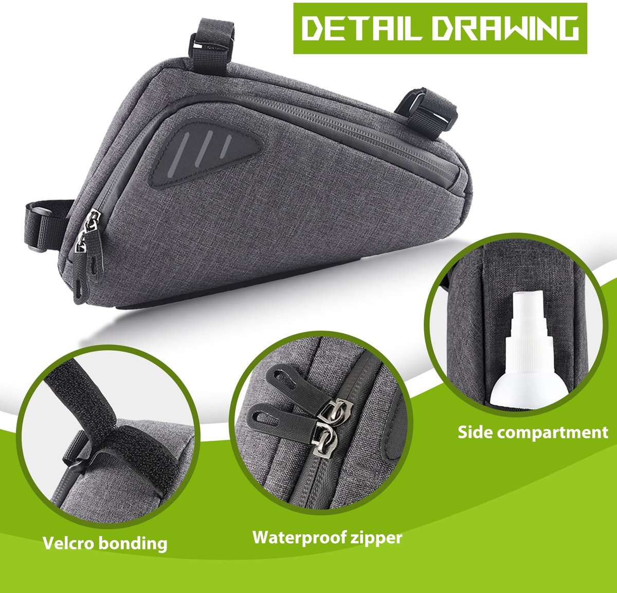 Bicycle pannier - Bicycle frame bag - Waterproof bicycle bag - Triangular bicycle frame bag - Mountain bike and road bike accessories, large capacity - Grijs - Image 6
