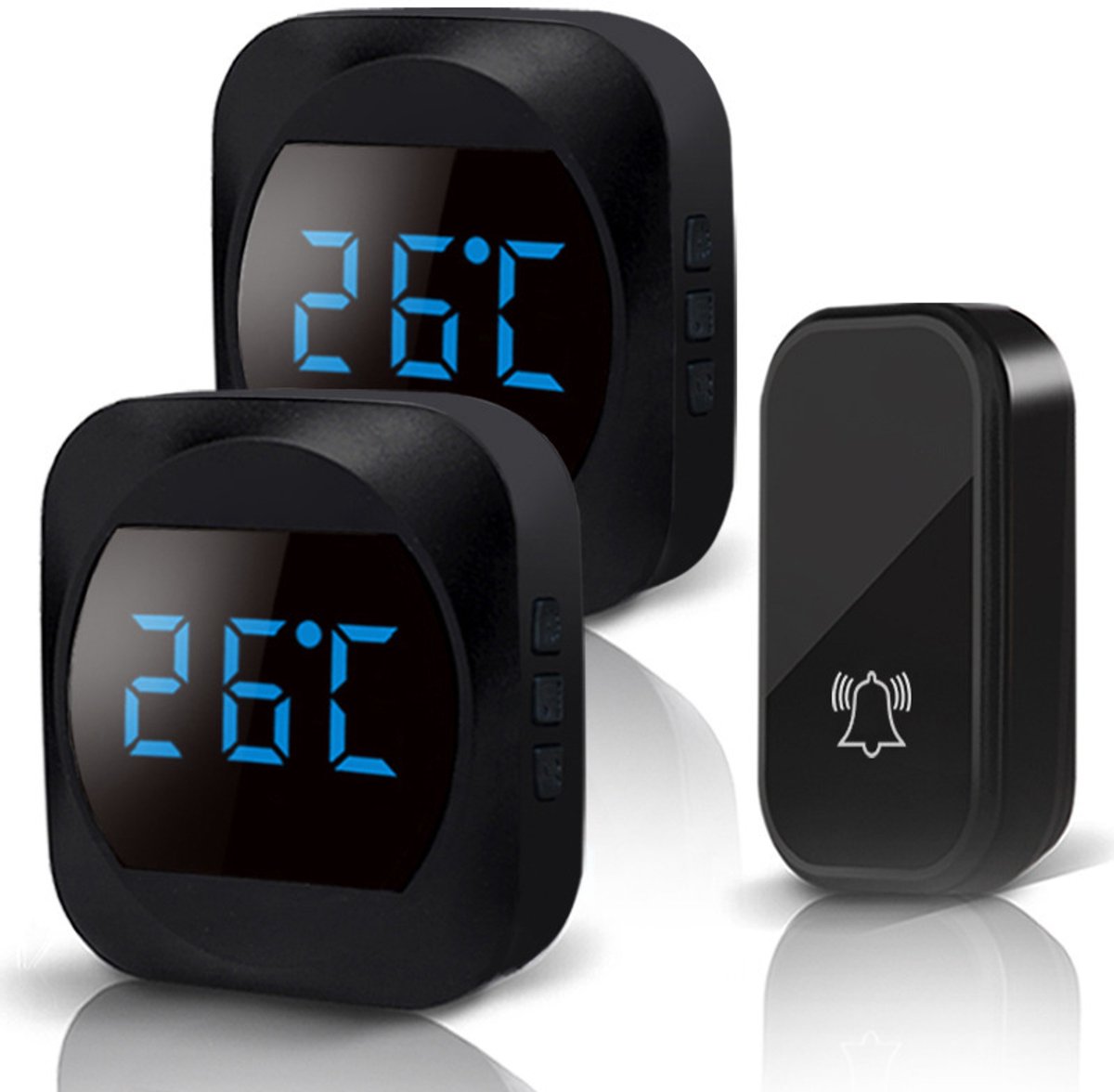Wireless doorbell with LED, temperature display, waterproof electronic doorbell kit, with 2 plug-in receivers, 150m range, 4 volume levels, 38 melodies - Image 1