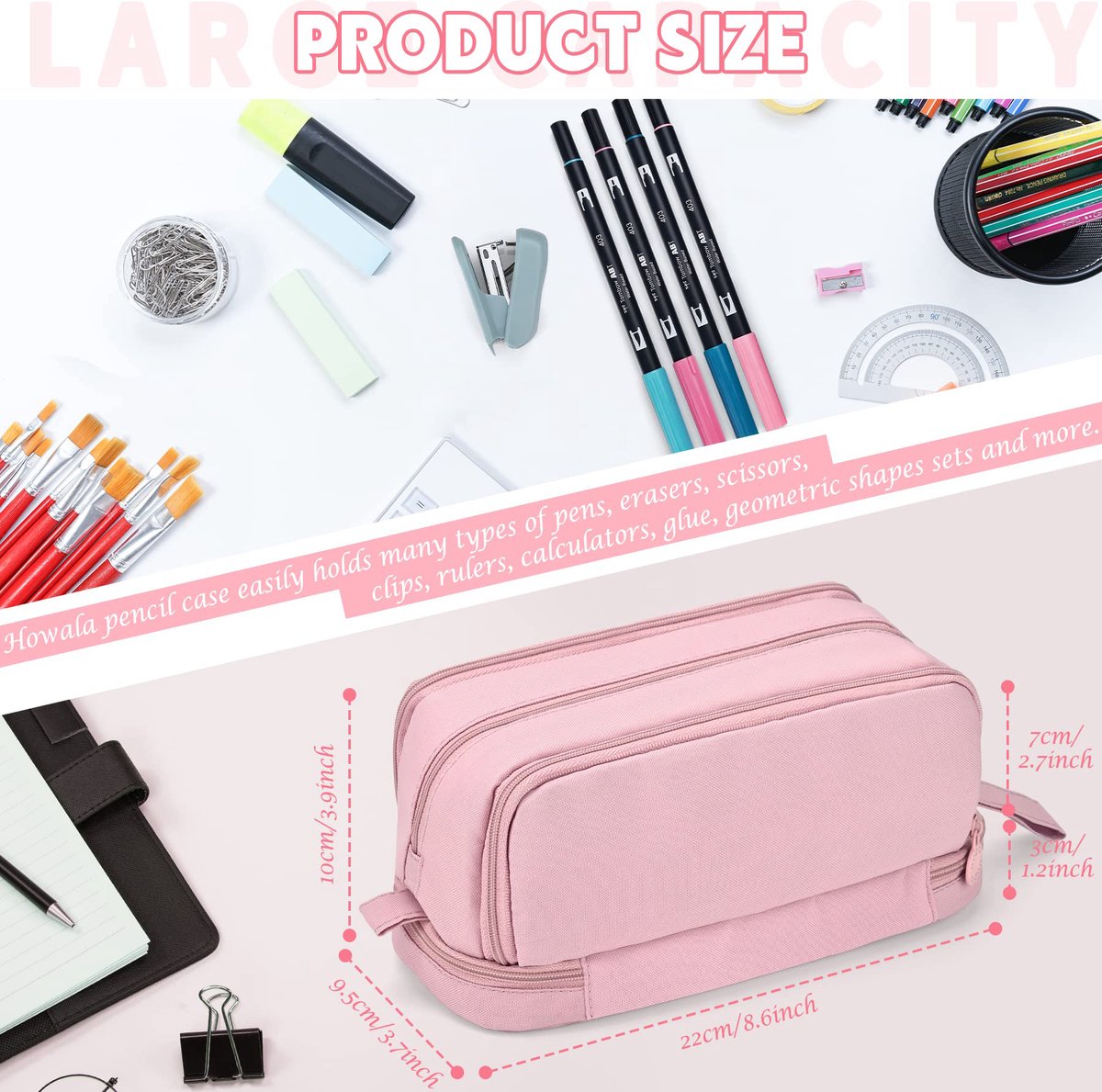 Pencil Case - Pencil Case - Pencil Case for Boys and Girls - Multifunctional Compartment Pencil Case - School Supplies - 22x11x9.5cm - Pink - Image 2