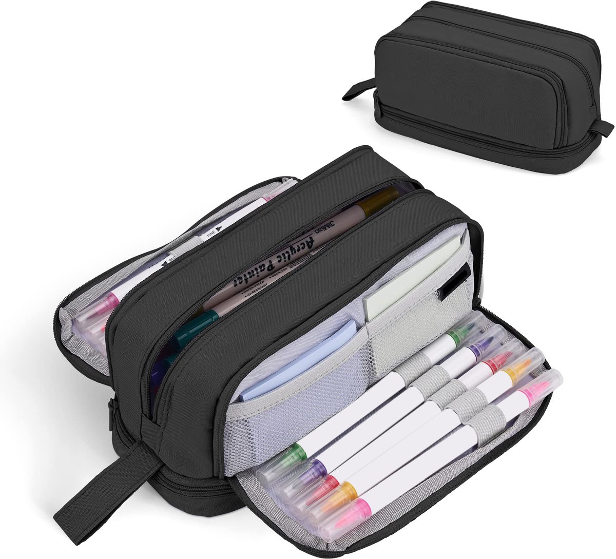 Pencil case - Pencil case - Pencil case for boys and girls - Multifunctional pencil case with compartments - School supplies - 22x11x9.5cm - Black - Image 1