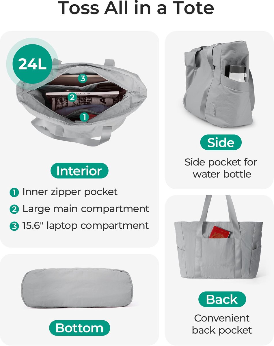 Women's Handbags - Women's Shoulder Bags - Women's Zippered Tote Bags - Large Shoulder Bags - Crossbody Bags - Women's Bags - Beach Bags - Yoga/Fitness/Travel Bags - Grijs - Image 3