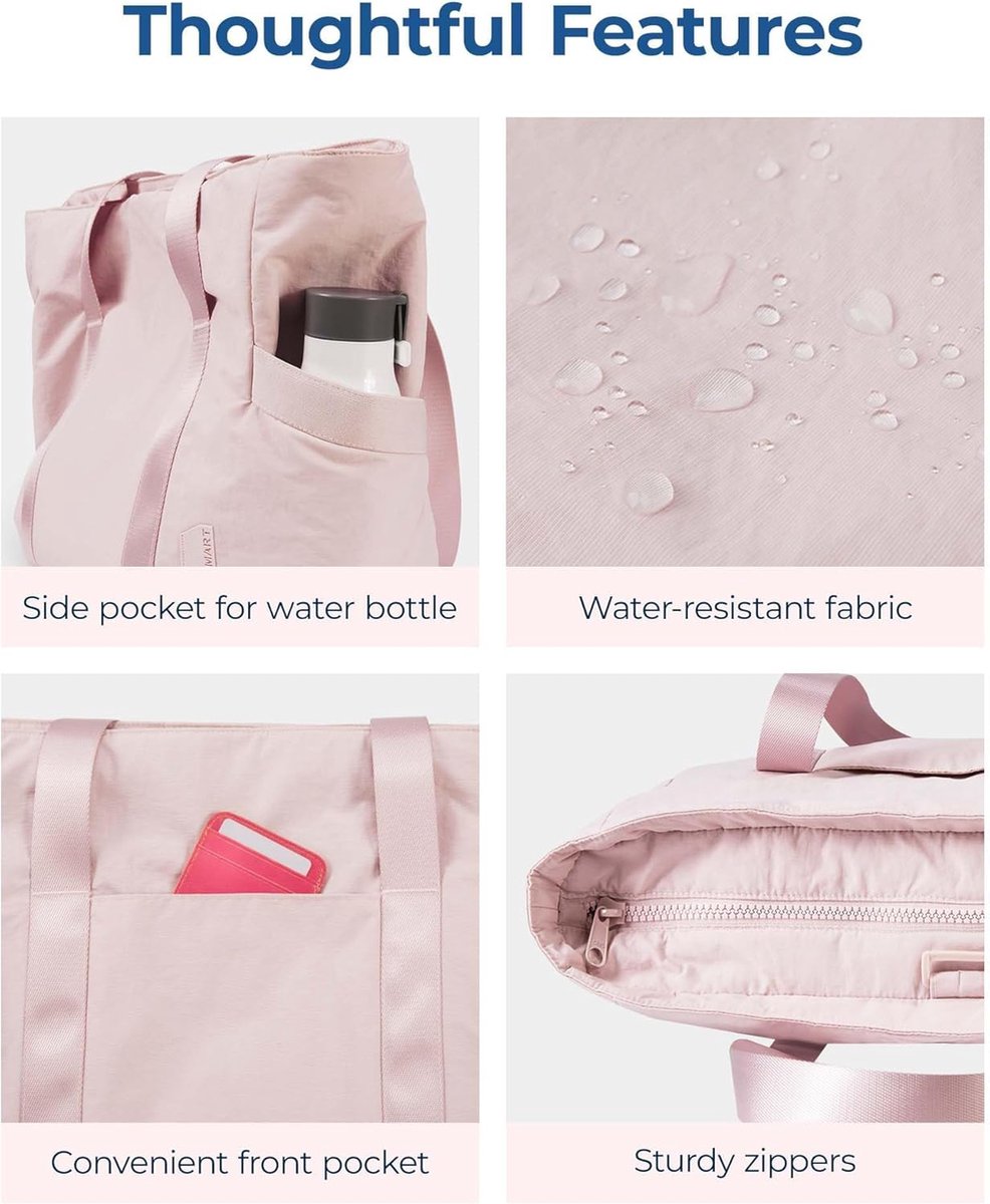 Women's Handbags - Zippered Tote Bag - Large Shoulder Bag - School Bag - Crossbody Bag - Laptop Bag - Handbag - Tote Bag - Weekend Bag - Shopping Bag - Beach Bag - Yoga/Fitness/Travel Bag - Pink - Image 3
