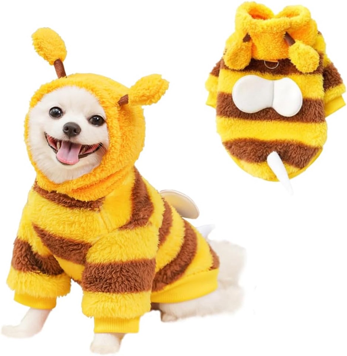 Dog Coat - Fleece Hoodie - Autumn and Winter Dog Clothes - Bumblebee Dog Costume - Cold Weather Coat - Fun Bee Dog Costume - Perfect for Christmas and Halloween - Yellow - Medium M - Image 1