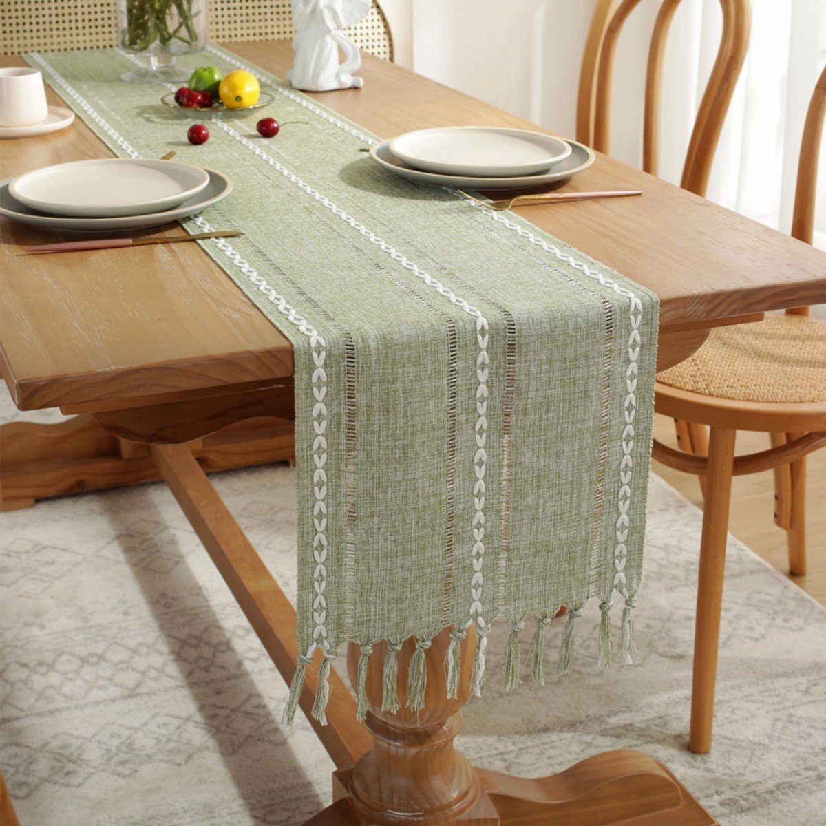 Striped Woven Table Runner - Embroidered Woven Table Runner with Tassels - Bohemian Style Striped Woven Table Runner - For Parties, Christmas, Kitchen, Dinner, Birthday Table Decorations - 33 x 305 cm - Image 1