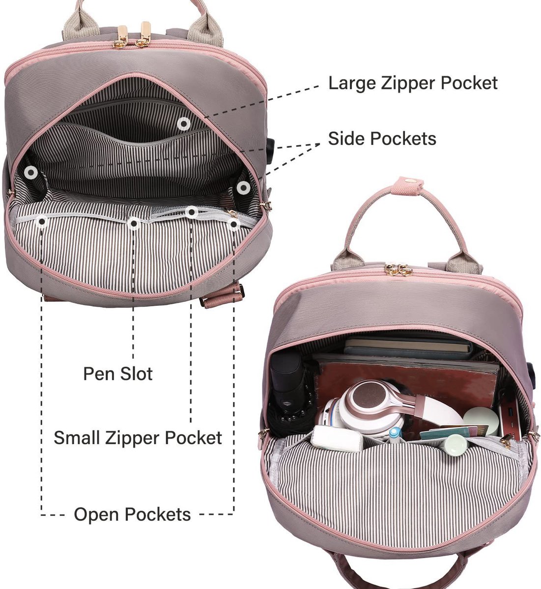 Nieuwe 2025 Backpack - 40L Travel Bag - Maximum Capacity - Laptop Backpack - School Backpack - For School and University Trips - Pink/Grey - Image 4