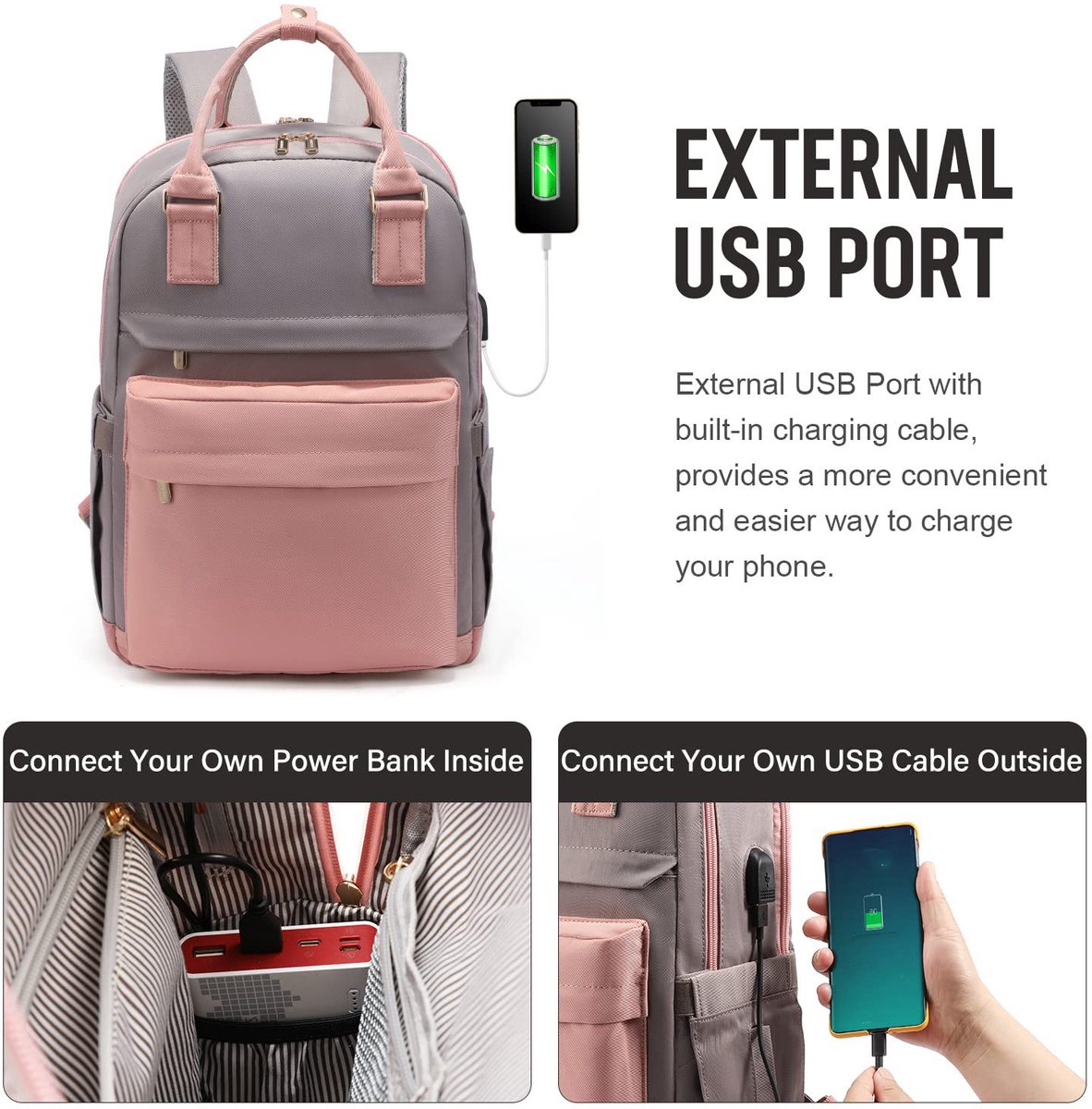 Nieuwe 2025 Backpack - 40L Travel Bag - Maximum Capacity - Laptop Backpack - School Backpack - For School and University Trips - Pink/Grey - Image 5