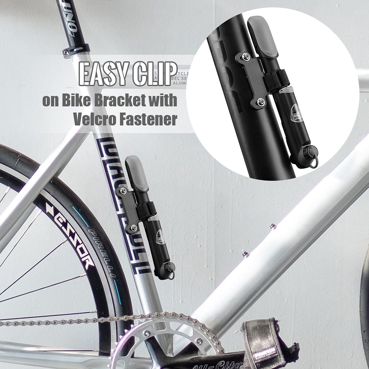 Hand pump - Bicycle pump with pressure gauge - Mini portable bicycle pump - Mini bicycle pump for all bicycles - Balloon pump with needle - Glue-free repair kit - Suitable for Presta and Schrader valves - Black - Image 4