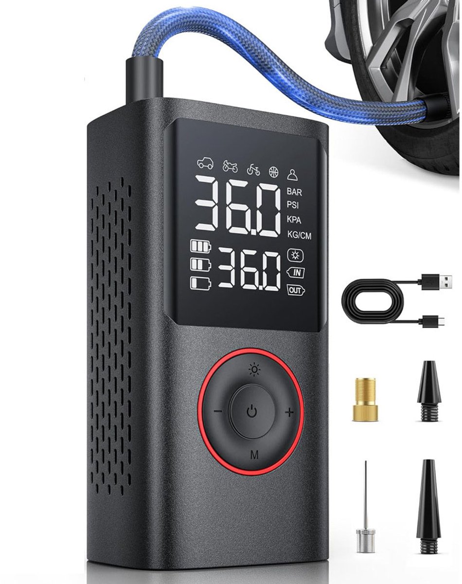 Bicycle Pump - Electric Bicycle Pump - Bicycle Pumps - Cordless Car Tire Pump - 150 PSI Portable Air Compressor - with Auto Shut-Off and LED Light - Electric Bicycle Pump for Car, Motorcycle, Bicycle, Ball Sports - Image 1