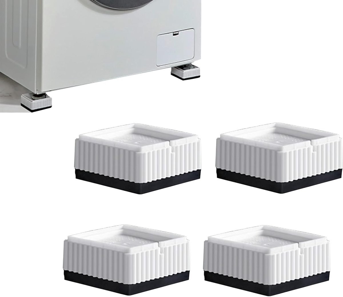 Universal anti-vibration feet - 4x square furniture risers - Stackable table feet for washing machine, non-slip stabilizers for washing machines and furniture (3.3 cm (1.3 inch), White) - Image 1