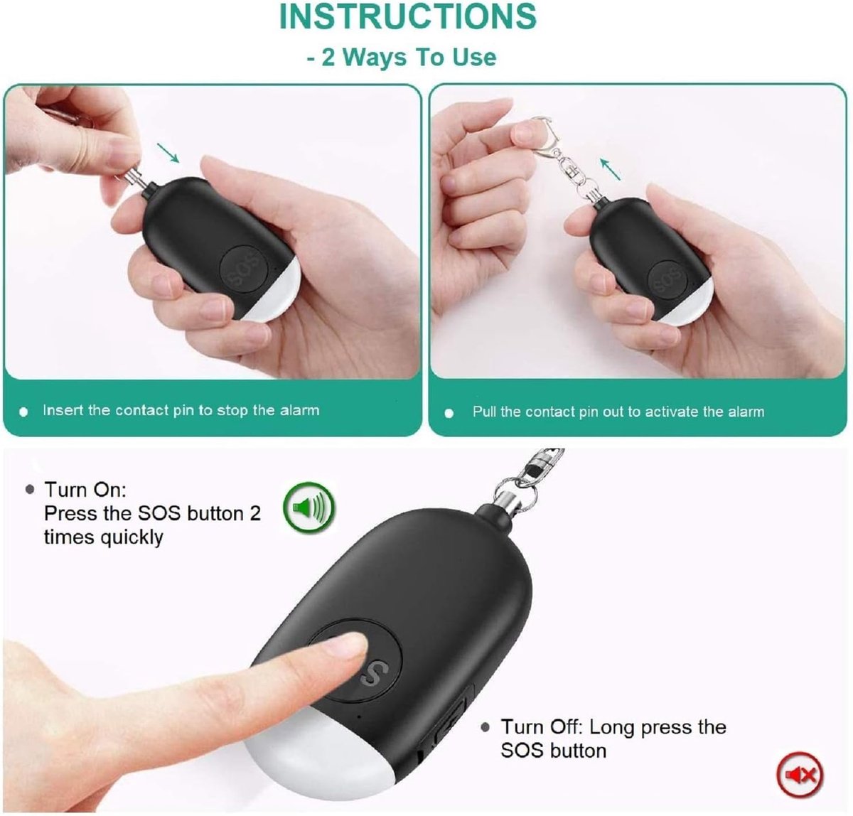 Rechargeable personal alarm – Self-defense products – Self-defense alarm – Keychain – Personal alarm – Alarm keychain – Rechargeable LED flashlight - Image 5