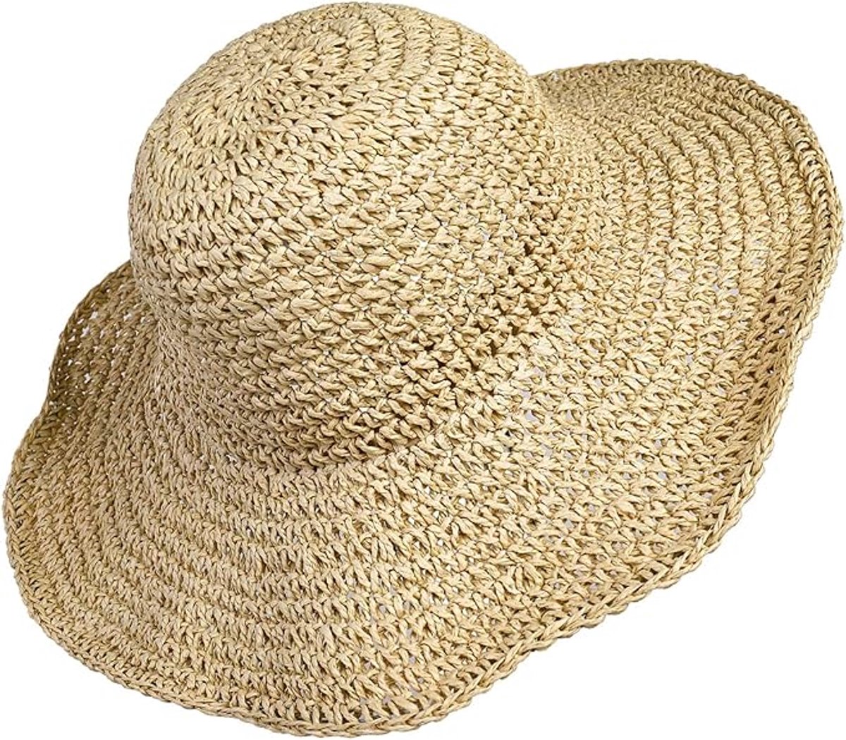 Women's foldable straw hat - Optimal sun protection - Wide brim - Foldable - Holiday decoration - 100% raffia paper (beige) - Image 1