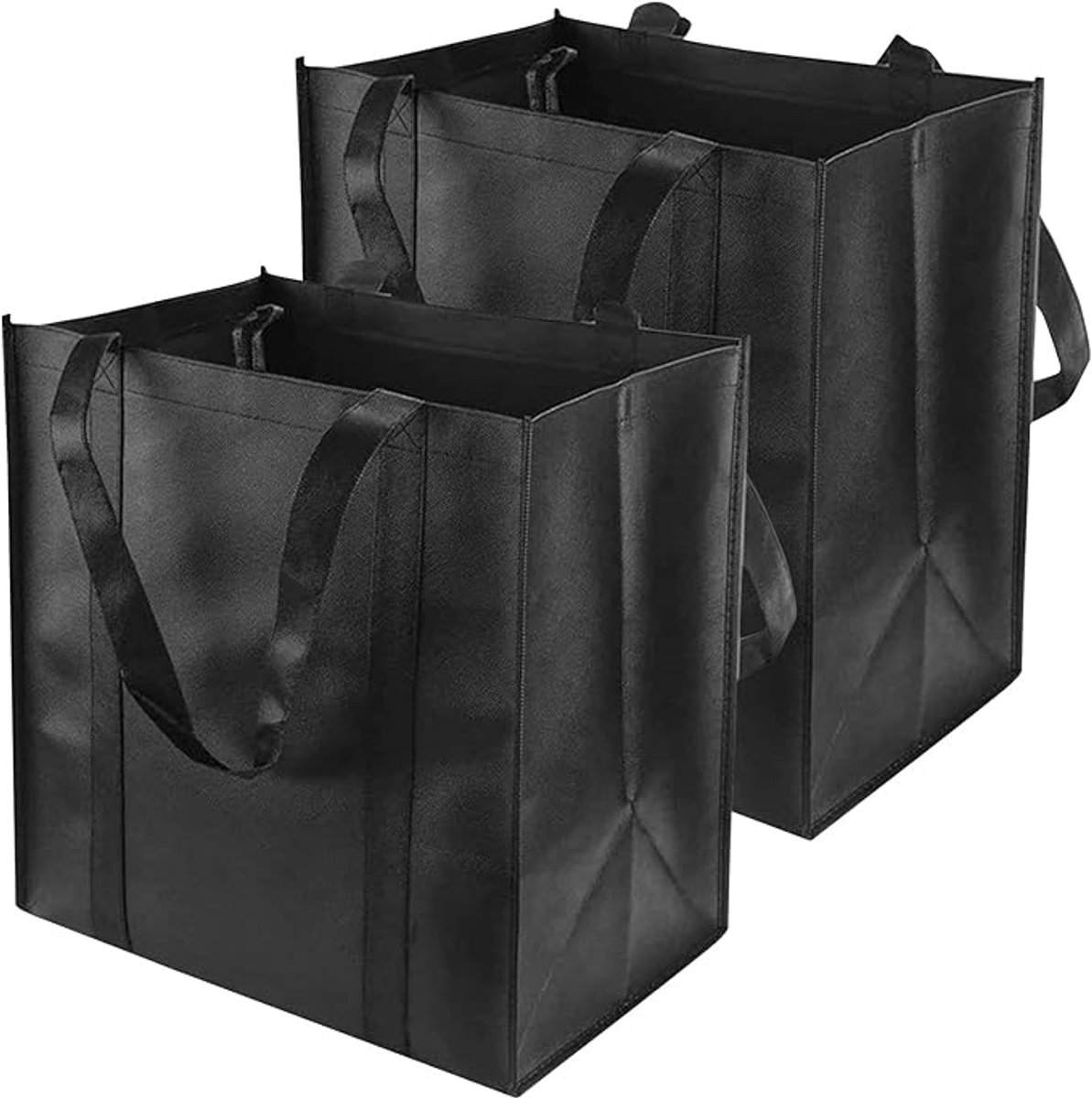 Shopping bag, tote bag, foldable shopping bag, set of 2, black, extra large tote bag with handles, 38 x 32 x 25 cm, shopping bag with long handles, perfect as a tote bag, fabric bag, women's shopping bag - Image 1