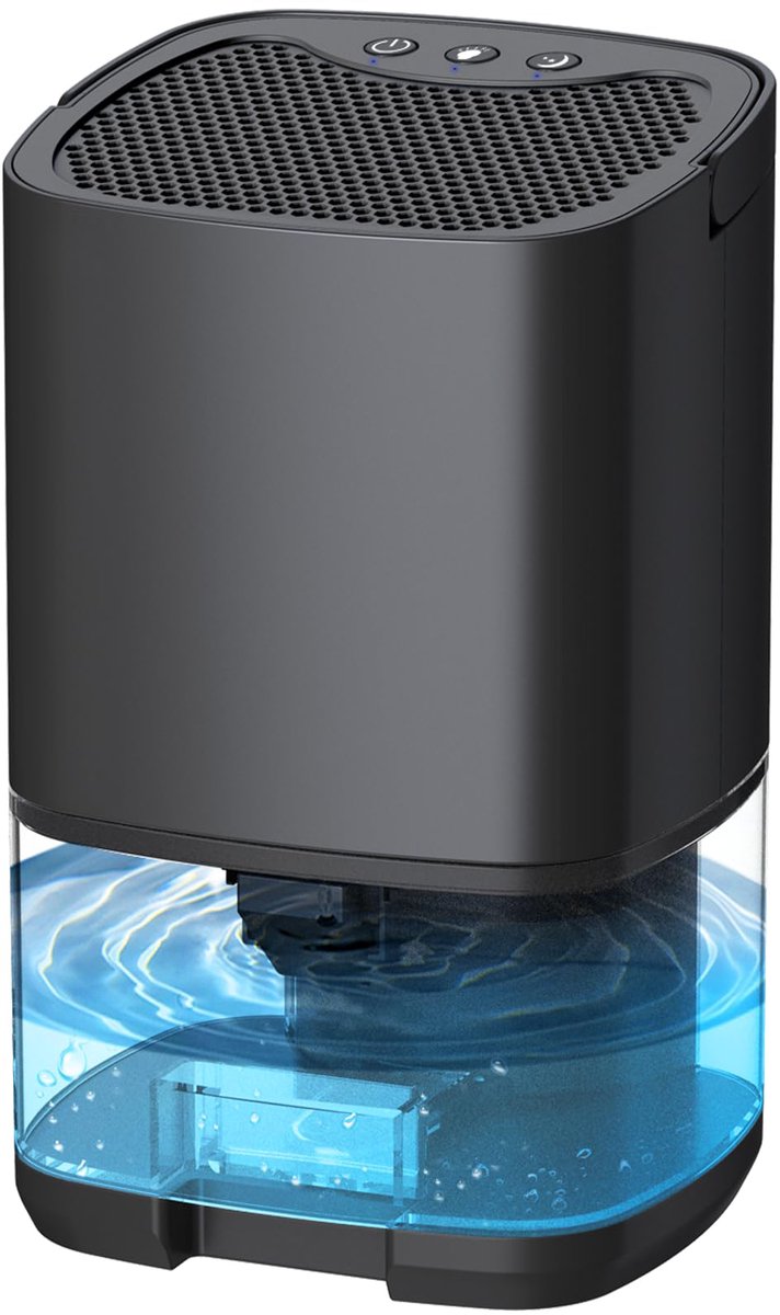 Ultra-quiet smart air dehumidifier - 1L capacity - Dehumidifier for bedroom, bathroom, basement, house - 2 in 1 - Small - Quiet - Black - Image 1