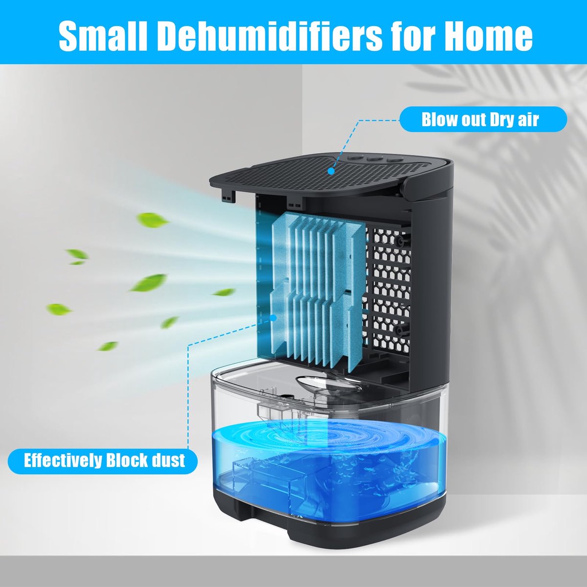 Ultra-quiet smart air dehumidifier - 1L capacity - Dehumidifier for bedroom, bathroom, basement, house - 2 in 1 - Small - Quiet - Black - Image 6