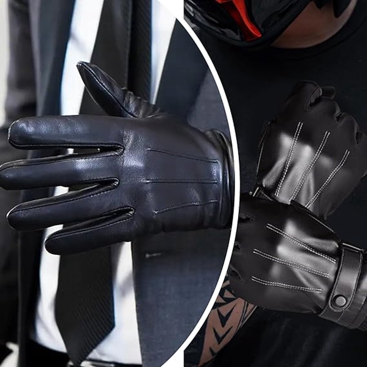 Winter Gloves - Men's Leather Winter Gloves - Black Lining - Warm Synthetic Leather - Touchscreen Compatible, Windproof and Anti-Slip - Perfect for Driving - Perfect for Christmas - Christmas Gift Idea - Image 2