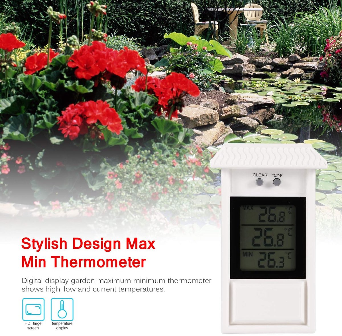 Indoor and outdoor thermometer - Thermometer - Hygrometer - Weather station - Digital thermometer - Weatherproof for indoor and outdoor use - Wit - Image 3