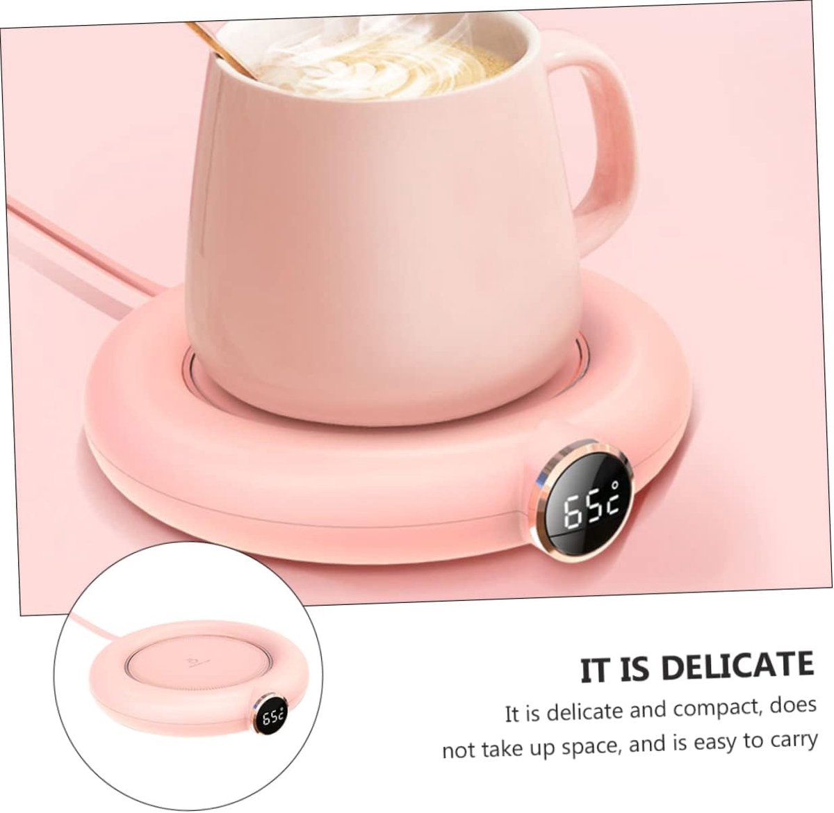 Mug or cup warmer - Heating plate - Coffee cup warmer - Tea cup warmer - Thermal heating plate - Heated coaster - USB coffee warmer for home, office, or desk use - Pink - Image 5