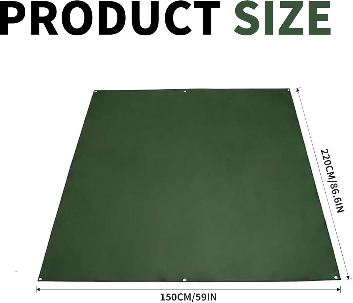 Waterproof camping tarp 2x1.5m - With rings - Heavy-duty groundsheet for tents, outdoor blankets and hammocks - Image 2