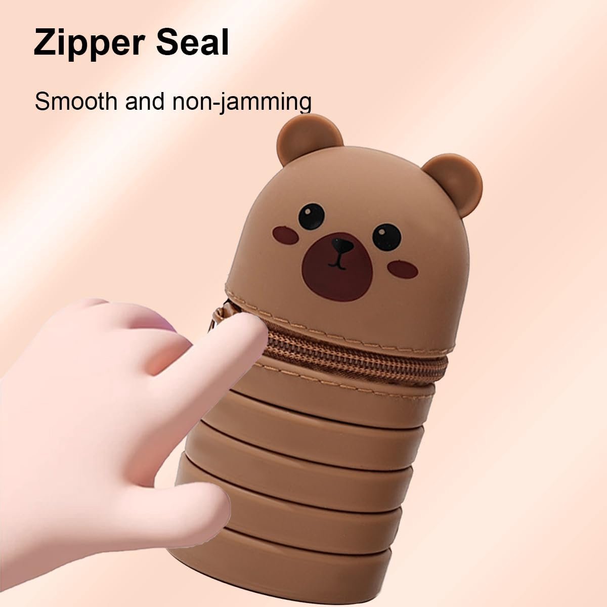 2-in-1 telescopic pencil case in soft silicone, cute kitten-shaped pencil case, ideal for storing stationery, brown, for girls and boys - Image 1