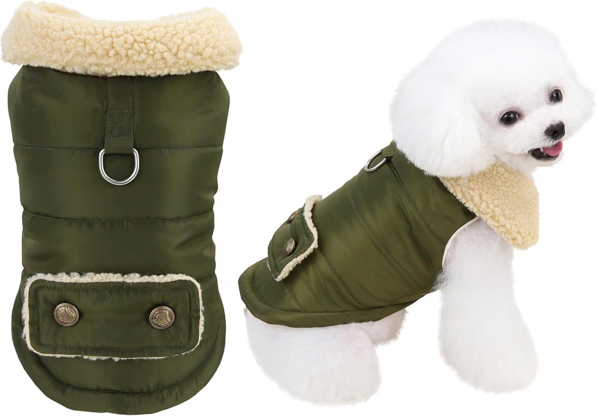 Dog Coat - Extreme Cold Weather Coat - Winter Dog Coat - Warm Dog Coat - Windproof Dog Coat - Velvet Dog Coat - Thick Winter Clothing - Fur Collar - Perfect for Dogs - Size XXL - Green - Image 1