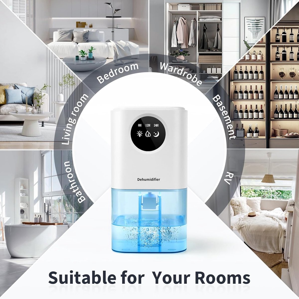 Dehumidifier - Ultra-Quiet Smart Dehumidifier - Home Dehumidifier - Ultra-Quiet Portable Dehumidifier - For Drying Laundry - Dehumidifies Bedrooms, Bathrooms, Wardrobes, and Caravans - White - Image 3