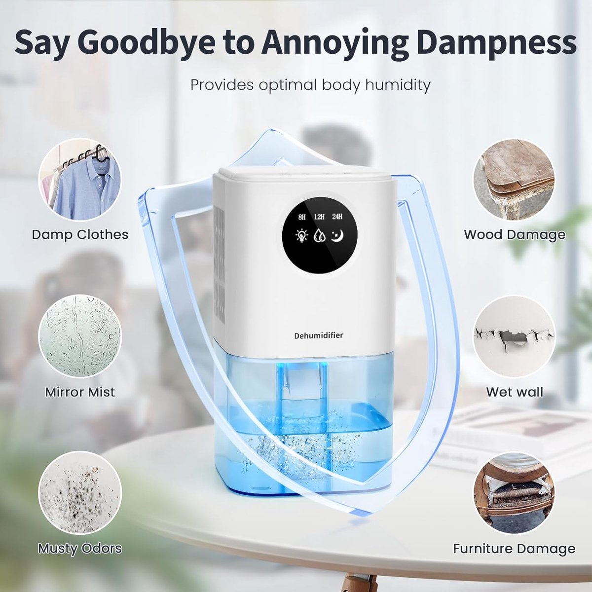 Dehumidifier - Ultra-Quiet Smart Dehumidifier - Home Dehumidifier - Ultra-Quiet Portable Dehumidifier - For Drying Laundry - Dehumidifies Bedrooms, Bathrooms, Wardrobes, and Caravans - White - Image 4