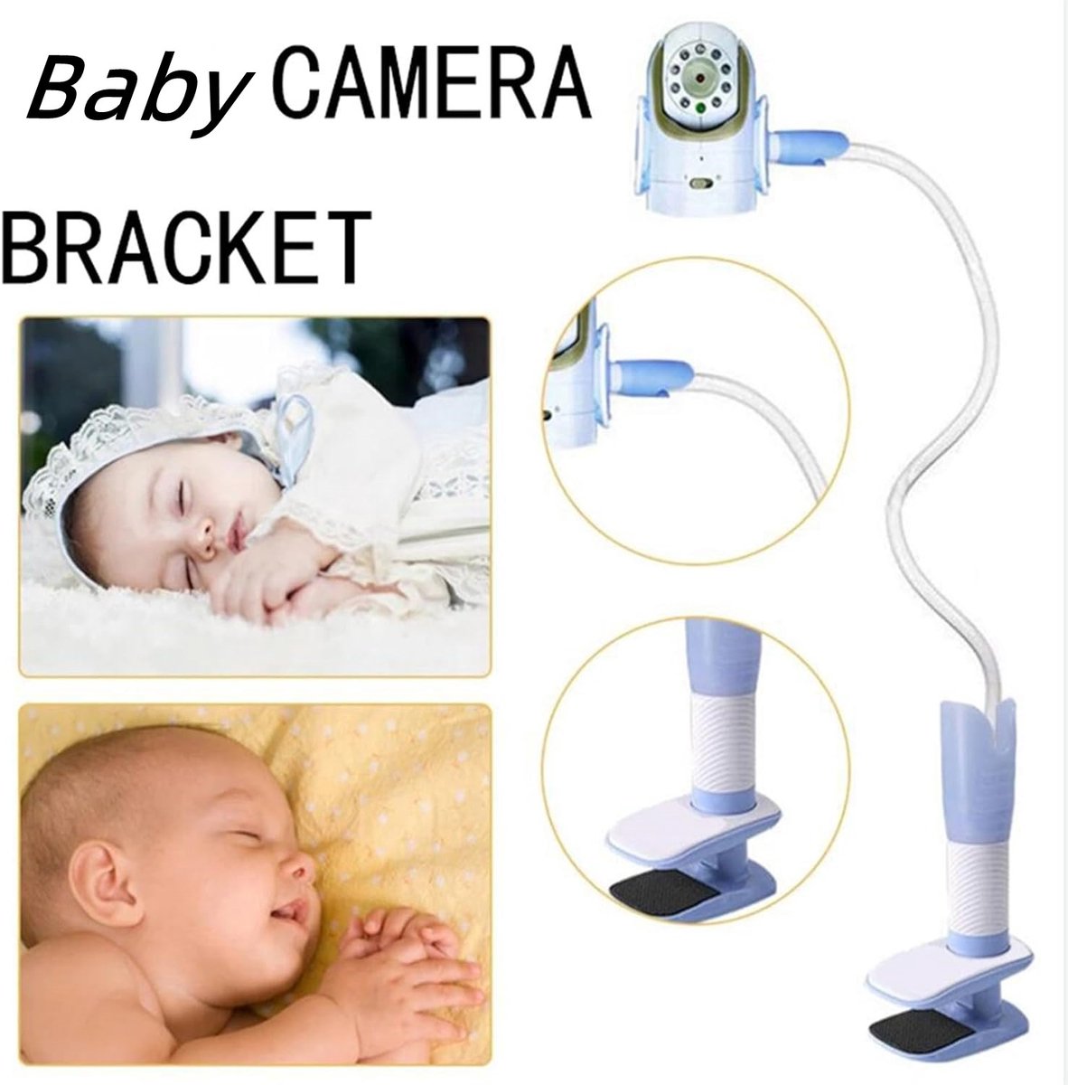 camera mount, camera mount, baby monitor mount with 3 straps, no drilling required, flexible and adjustable, universal baby monitor mount, compatible with most baby monitors (Wit). - Image 1