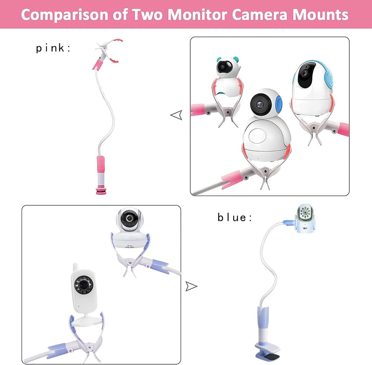 Babyfoon Camera Mount, Camera Holder, Baby Monitor Mount with 3 Straps, No Drilling Required, Flexible and Adjustable, Universal Baby Monitor Mount, Compatible with Most Baby Monitors (Pink) - Image 3