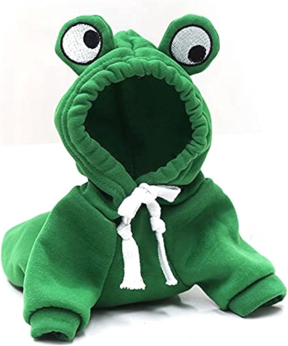 Dog Coat - Warm Winter Dog Clothes - Cute Frog Dog Coat - Hooded Sweatshirt - Warm Dog Coat - Fleece Dog Clothes - Perfect for French Bulldogs - Chihuahuas - Green - Size L - Image 1