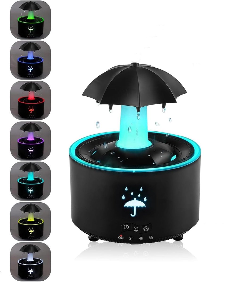 Aromatherapy Humidifier - Umbrella Humidifier - 300ml Rotating Humidifier for Bedroom with Remote Control and Timer - 7-Color LED - Humidifier for Living Room or Children's Room - Humidifiers (Black) - Image 1
