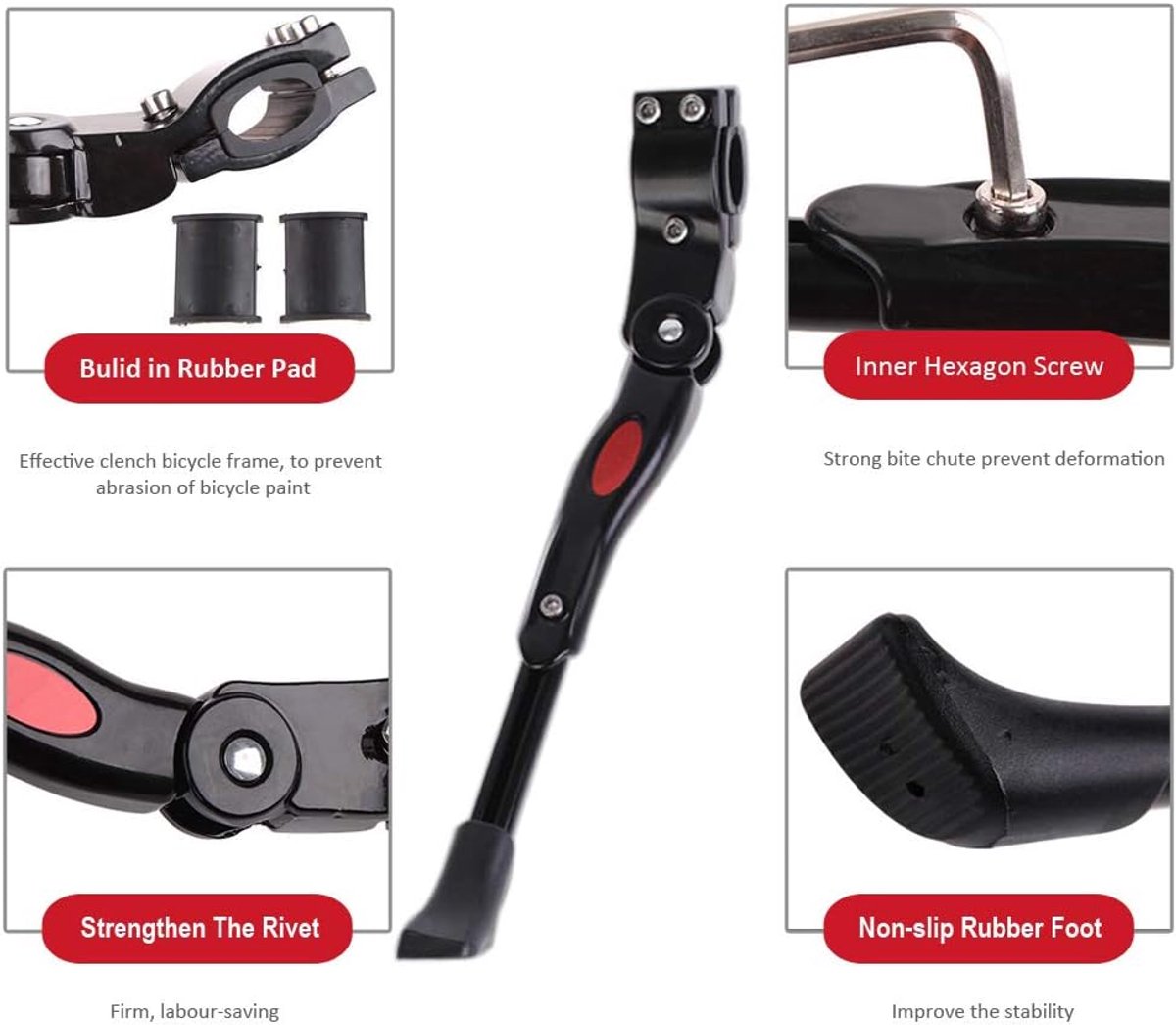Simple 34.5 cm bicycle kickstand, aluminum and stainless steel mountain bike kickstand, easy to install, for mountain bikes and road bikes - Image 6