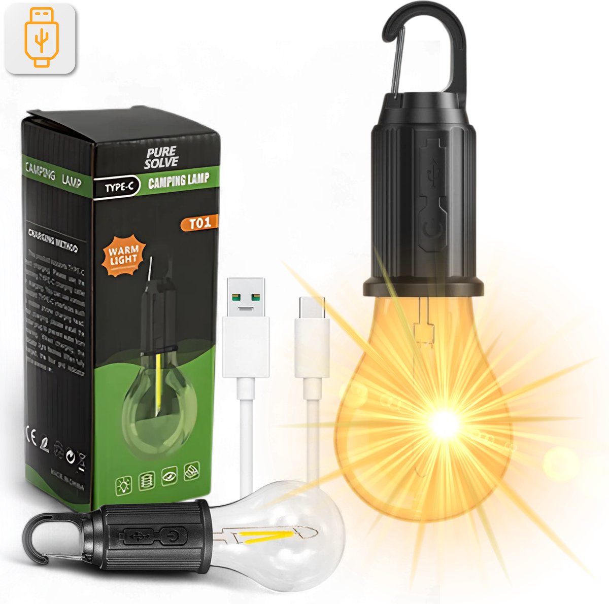 2-piece camping lamp - emergency lighting - 3 settings - camping lamp - rechargeable camping lamp - tent lamp - Image 1