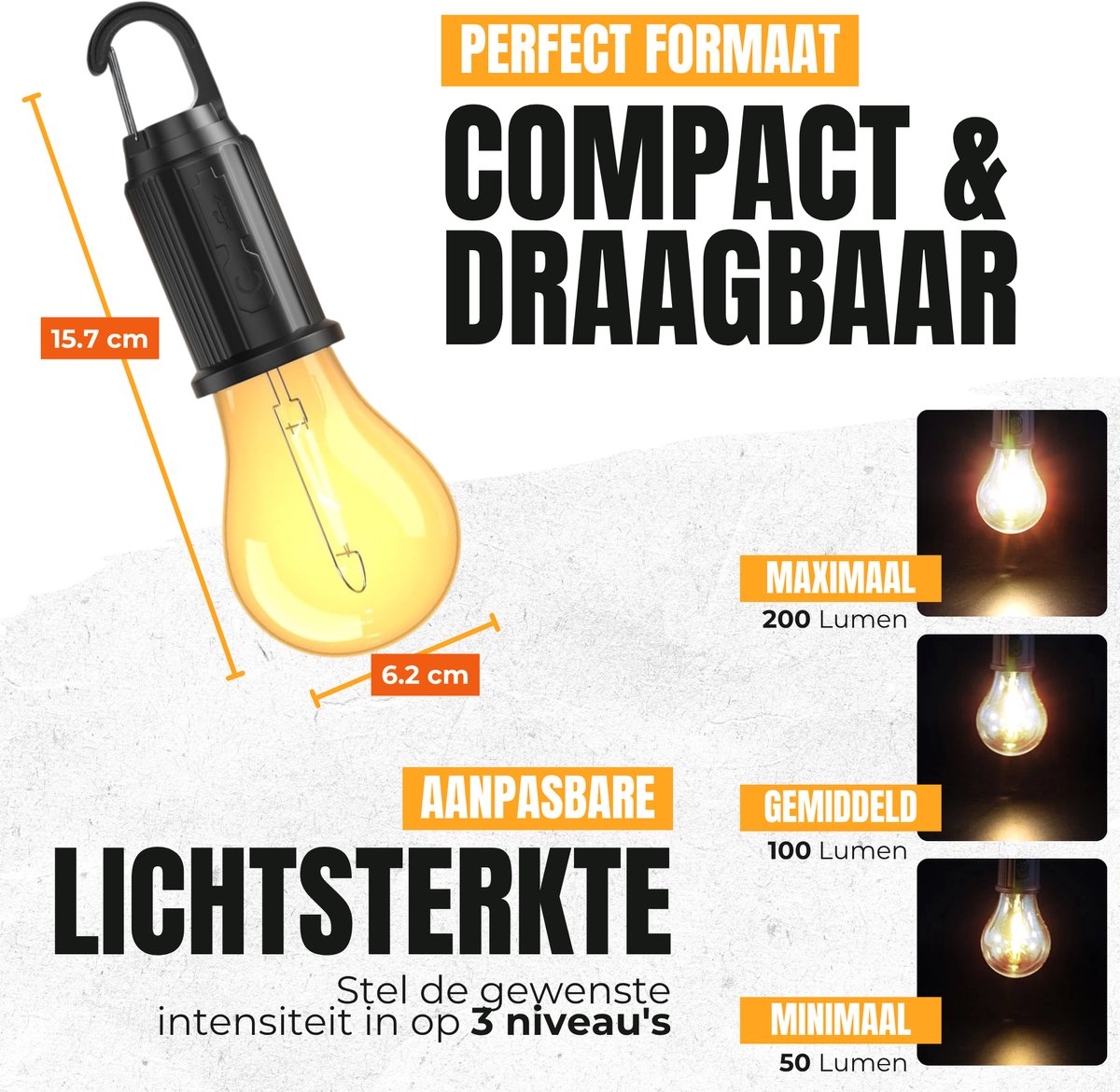 2-piece camping lamp - emergency lighting - 3 settings - camping lamp - rechargeable camping lamp - tent lamp - Image 2