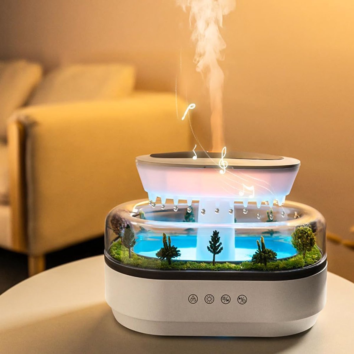 Humidifiers - Aromatherapy Humidifier - Bedroom Humidifier - With 7-Color Night Light and Music - Raindrop Landscape Humidifier - Aroma Diffuser for Essential Oils - Humidifier - Air Humidifier - Wit - Image 2