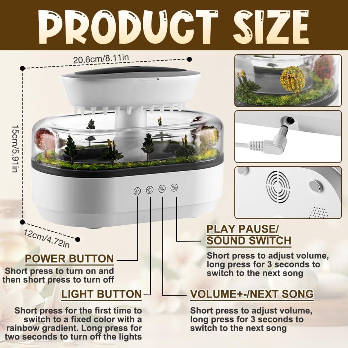 Humidifiers - Aromatherapy Humidifier - Bedroom Humidifier - With 7-Color Night Light and Music - Raindrop Landscape Humidifier - Aroma Diffuser for Essential Oils - Humidifier - Air Humidifier - Wit - Image 3