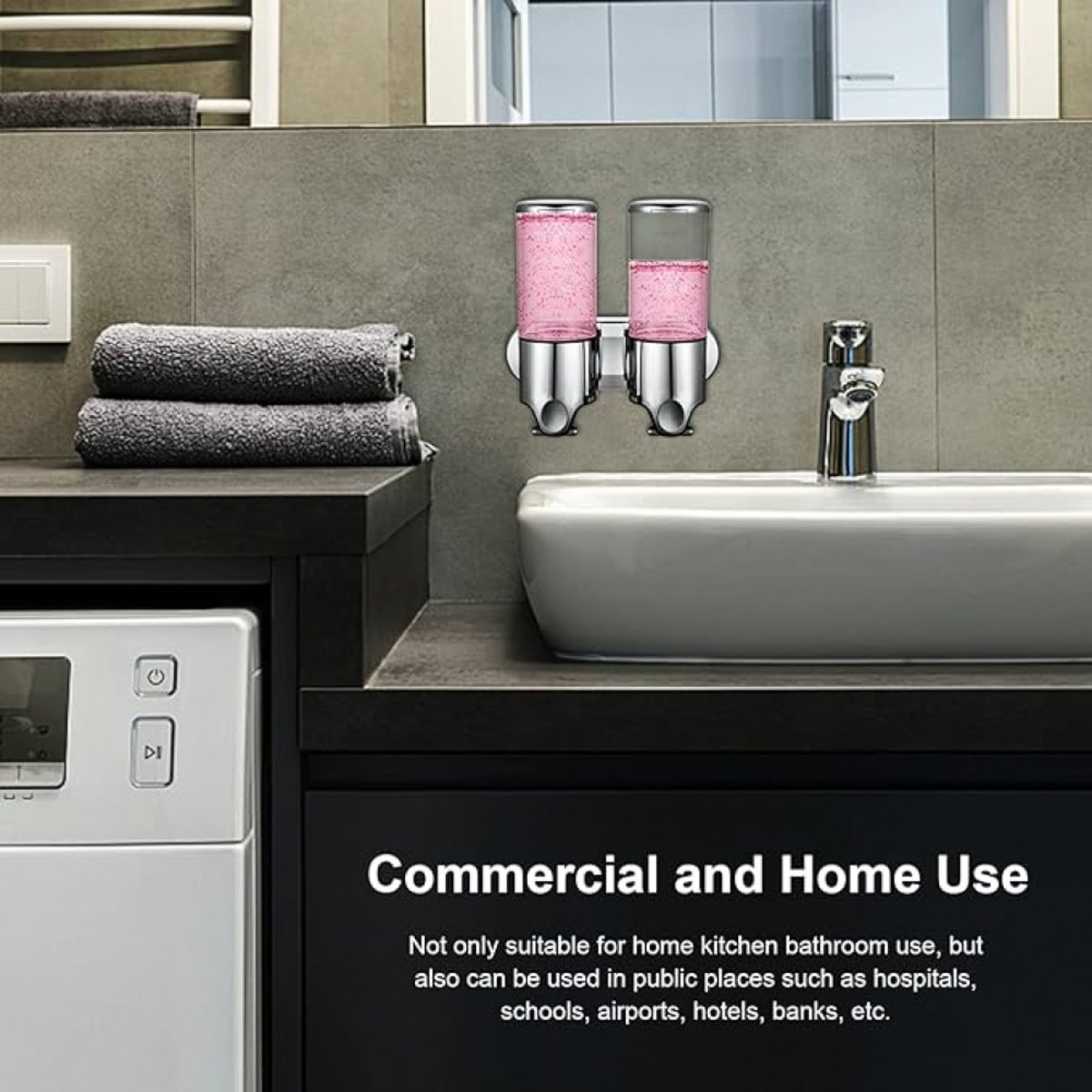 Soap dispenser - silver - 2 reservoirs - 2 x 500ml - wall-mounted - soap pump - soap holder - bathroom and sink - shampoo dispenser - Image 4