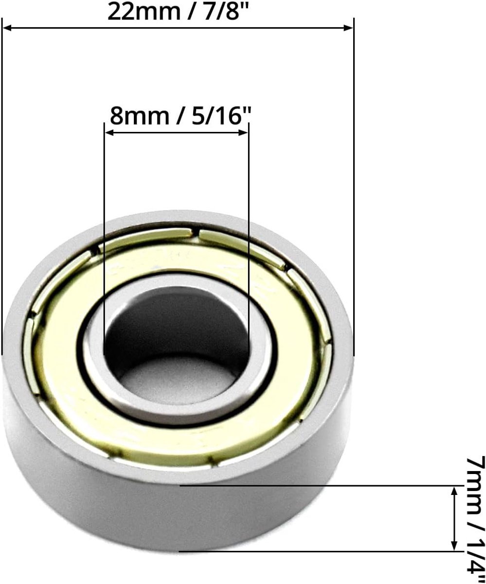20 608zz ball bearings - Miniature deep groove ball bearings, double metal shielding - For skateboards, scooters, inline skates, 8 mm x 22 mm x 7 mm - Image 2