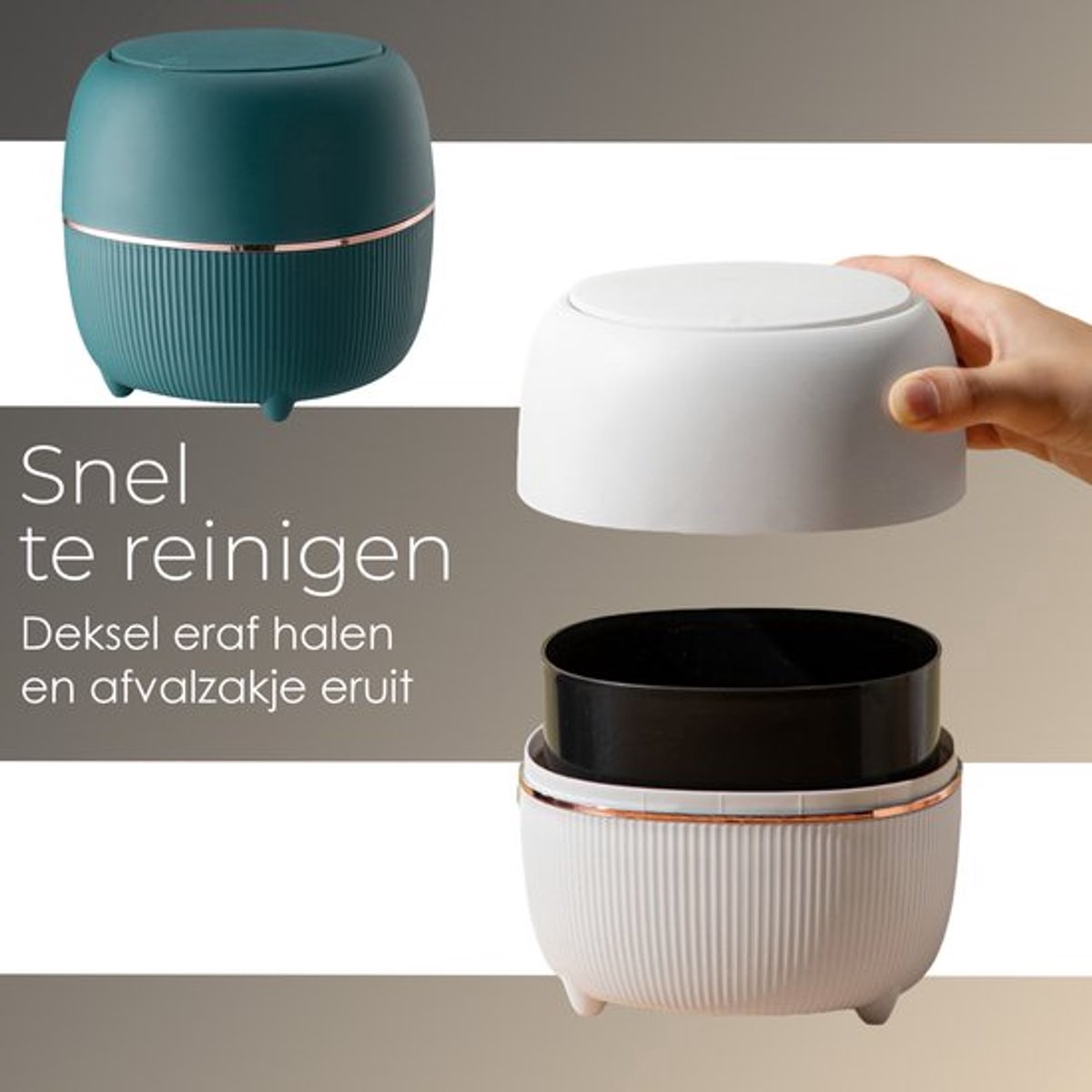 Klein Prullenbak - Designer Trash Can with Lid - Mini Prullenbak - Small trash can ideal for the countertop, desk, bathroom or table - Tabletop Trash Can - Green - Image 3