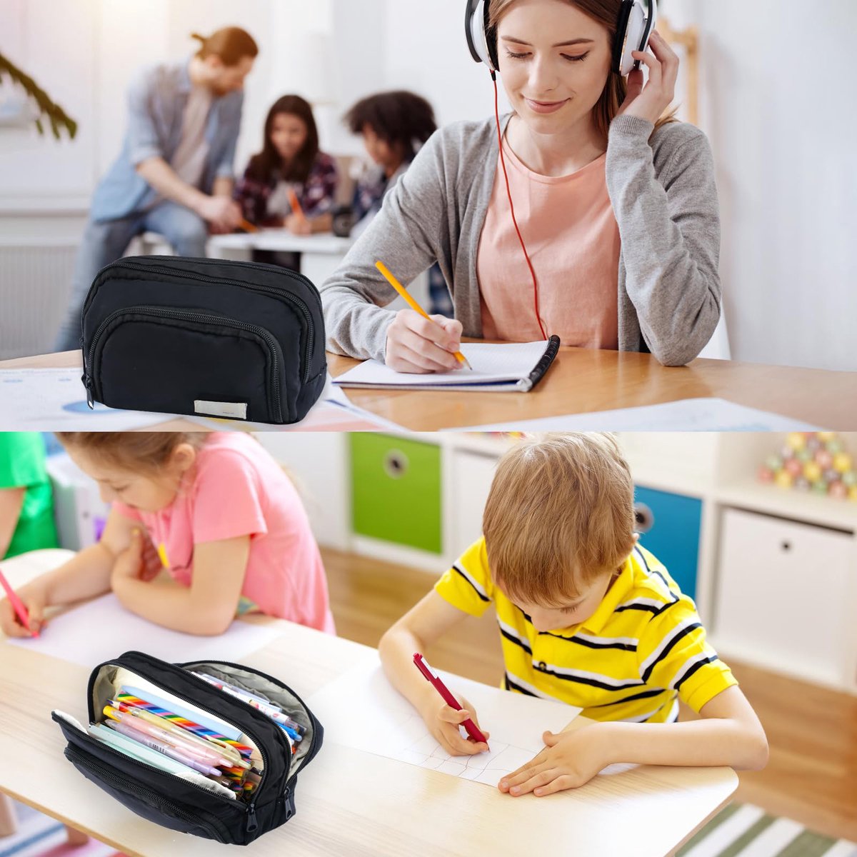 Pencil Case - Pencil Case - Adults - Boys and Girls - School Pencil Case - Black - Image 4