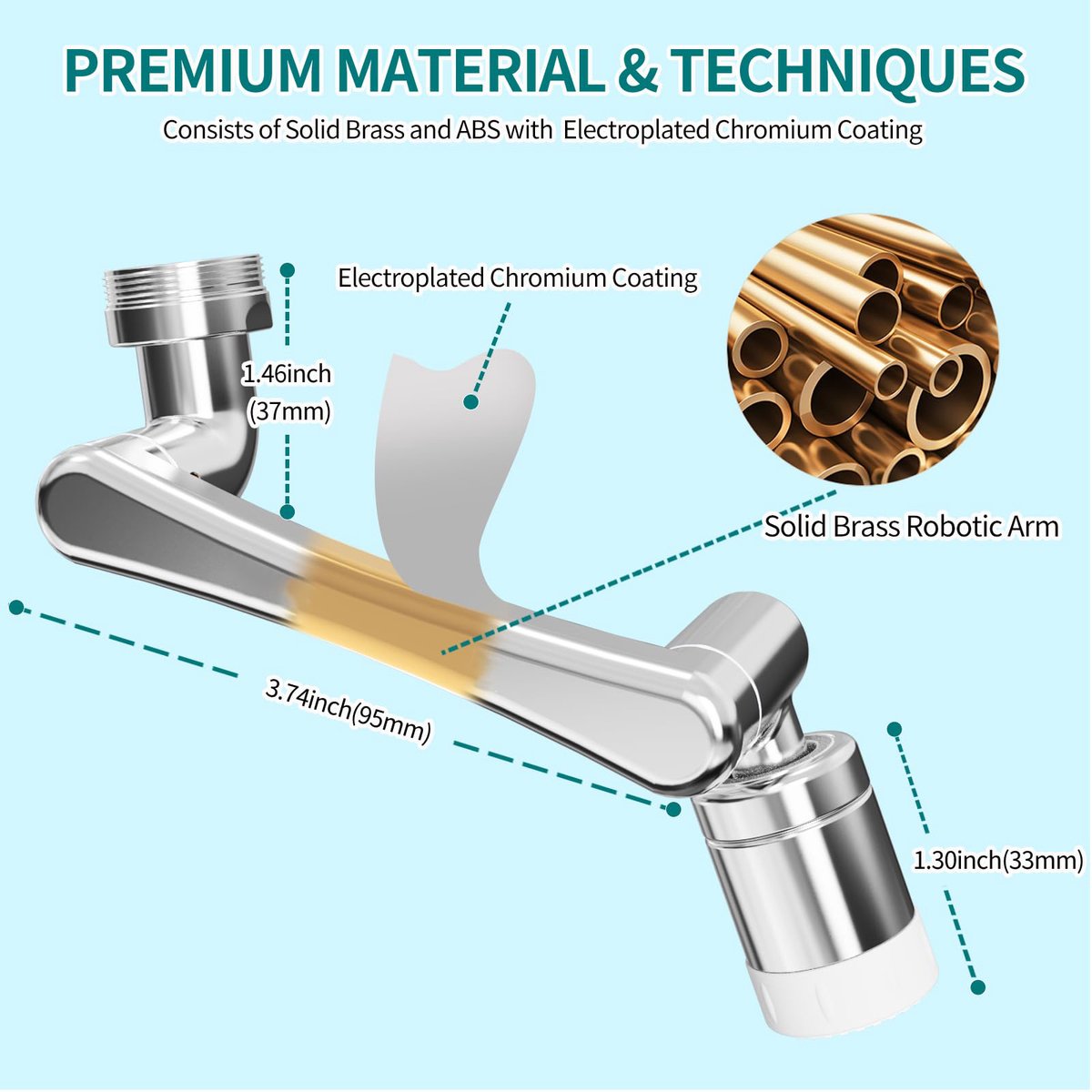 1440° Rotating Faucet - Faucet - Faucet Fitting - Faucet Head - Stainless Steel - Aerator - Rotating - Extension - Water Saving - Kitchen Faucet - Bathroom Faucet - Swivel - Dishwashing - Goud - Image 2
