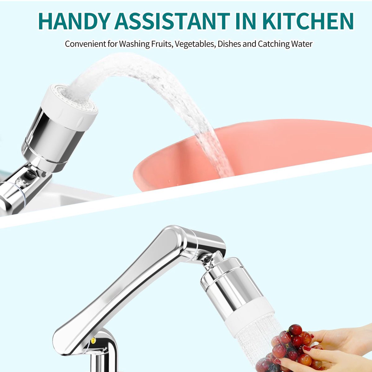 1440° Rotating Faucet - Faucet - Faucet Fitting - Faucet Head - Stainless Steel - Aerator - Rotating - Extension - Water Saving - Kitchen Faucet - Bathroom Faucet - Swivel - Dishwashing - Goud - Image 6