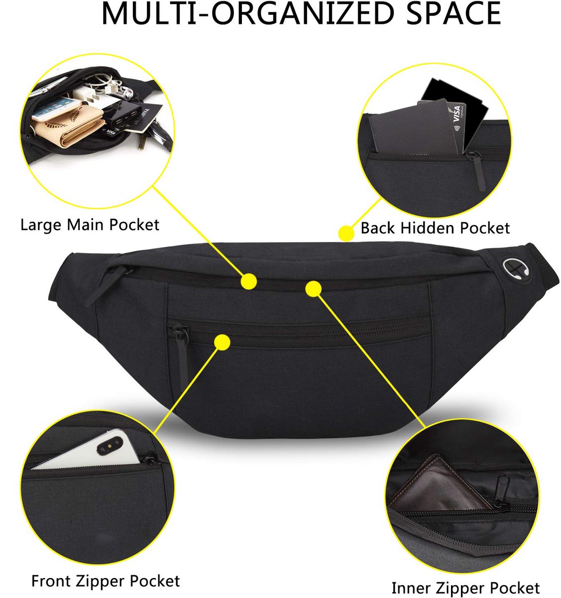 Fanny pack - Sports fanny pack - Running belt - Large fanny pack - Men's and women's - Fanny pack - Pouch - LIGHTWEIGHT RUNNING - For travel/on the go - Dark gray - Image 5
